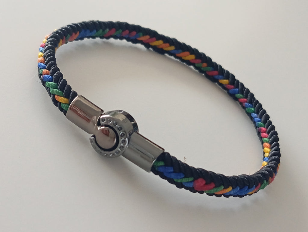 Brazalete Tejido Multicolor con Cierre en Plata